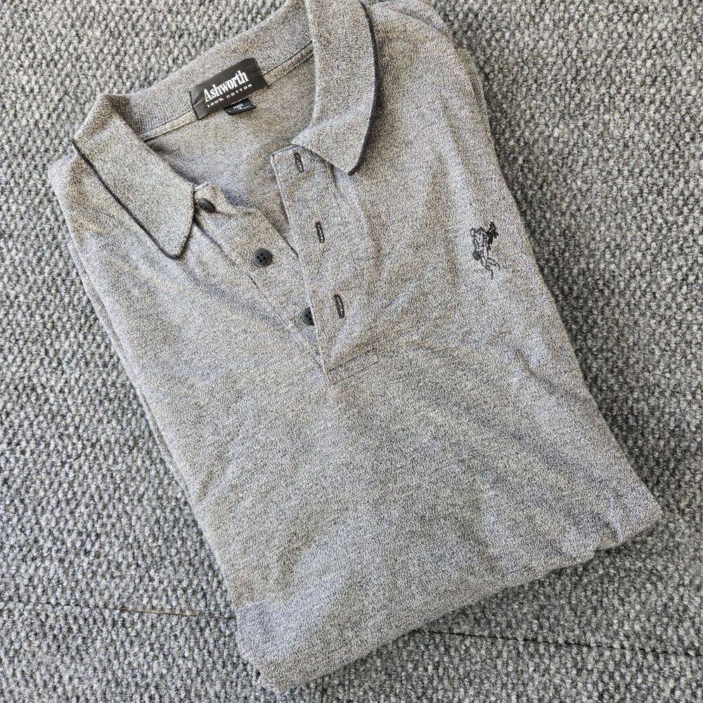 Vintage Ashworth Golf Heavy Polo Men's Size XL Heather Gray Cotton Long Sleeve